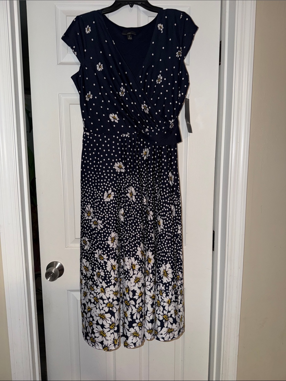 R&K Navy and White Floral Faux-Wrap Maxi Dress
